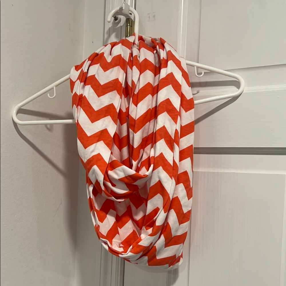 Chevron Patterned Orange and White Scarf